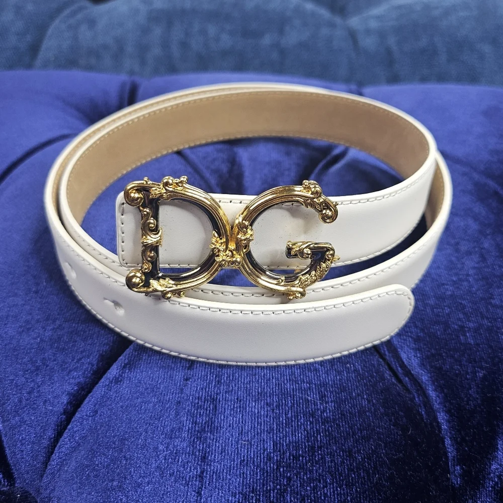 DOLCE & GABBANA Baroque Logo Leather Belt In White Calf Leather - Picture 13 of 13